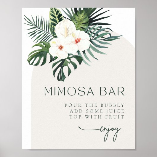 Poster Symbole Tropical Blanc Floral Arch Mimosa Bar (Devant)