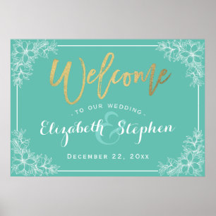 Poster Symbole turquoise et blanc Mariage Floral Accueil