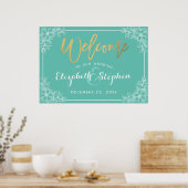 Poster Symbole turquoise et blanc Mariage Floral Accueil (Cuisine)