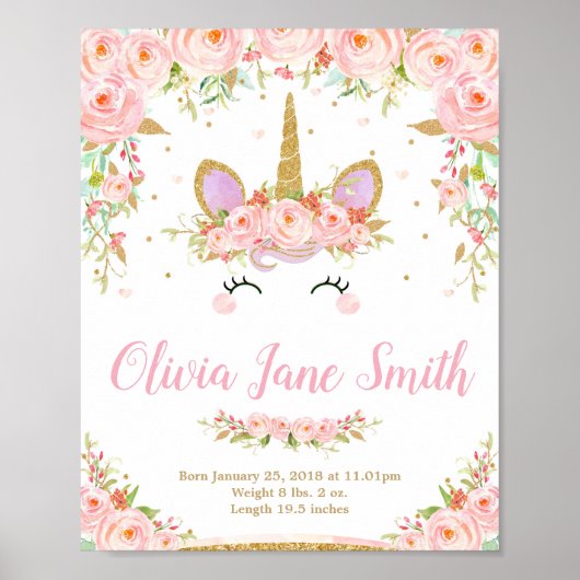 Poster Symbole Unicorn Baby Nursery Bedroom Birth (Devant)