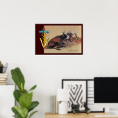 POSTER SYMBOLE VÉTÉRINAIRE DE DEUX VACHES CLAIRES OR CADU (Bureau à domicile)