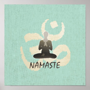 Poster SYMBOLE vintage Namaste Gold Om Lin vert Yoga