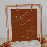 Poster Symbole Whimsical Desert Terracotta Signature Bois<br><div class="desc">Ce panneau simili de boissons en terre cuite dans le désert est parfait pour votre simple mariage de rustique occidentale beige et terre cuite. La palette de couleurs de saumons neutres est vintage au sud-ouest avec une touche rétro moderne. Le script est une délicate calligraphie minimaliste manuscrite qui est assez...</div>