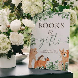 Poster Symbole Woodland Animaux Livres et Cadeaux blancs