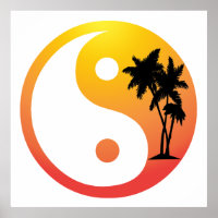 Symbole Yin Yang des palmiers au coucher du soleil