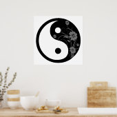 Poster Symbole Yin Yang Floral Noir (Cuisine)