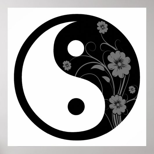 Poster Symbole Yin Yang Floral Noir (Devant)