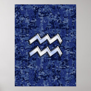 Poster Symbole Zodiaque Aquarius sur le Camouflage numéri