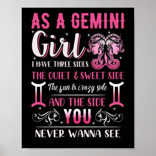 Poster Symbole Zodiaque d'une fille Gemini Anniversaire (Devant)