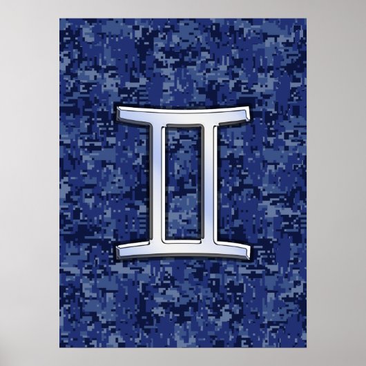 Poster SYMBOLE Zodiaque Gemini Camouflage numérique bleu (Devant)