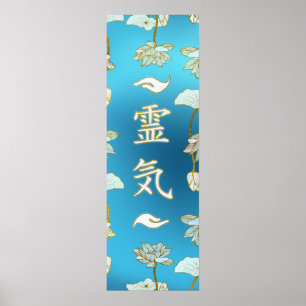 Poster Symboles curatifs de mains de Reiki avec le lotus