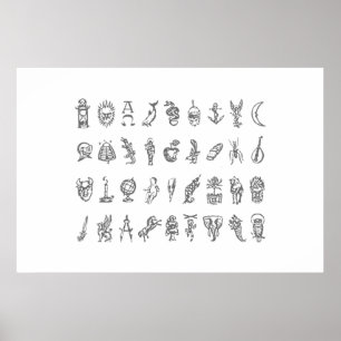 Poster Symboles d'Alethiomètre Grille Compass doré Le Sym