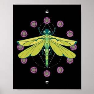 Poster Symboles de libellule Mandala magique Insecte