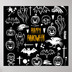 Poster Symboles d'Halloween dessinés à la main, collectio