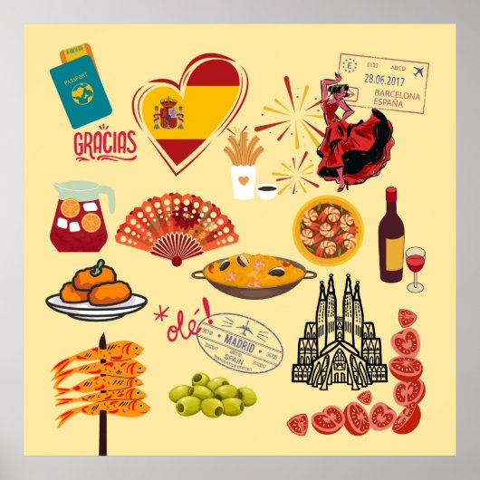 Poster Symboles espagnols Amateurs de voyage (Devant)