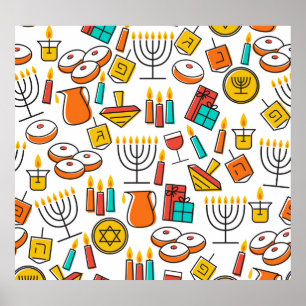 Poster Symboles Hanoukka : Motif de Fête Juif.