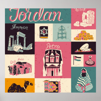 Poster Symboles illustrés de la culture jordanienne