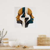 Poster Symmetrical Abstract Portrait in Ochre and Slate (Cuisine)