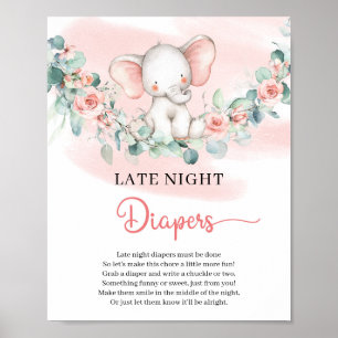 Poster Sympa bébé fille éléphant tard dans la nuit Diapeu