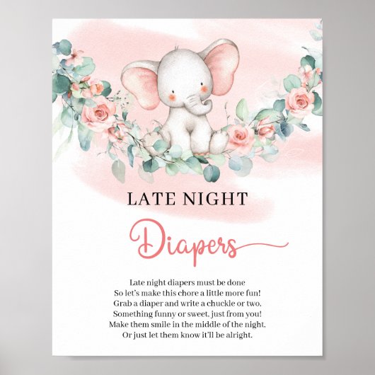 Poster Sympa bébé fille éléphant tard dans la nuit Diapeu (Devant)
