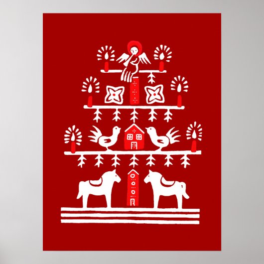 Poster Sympa Festif Scandi Rouge Blanc Arbre de Noël (Devant)
