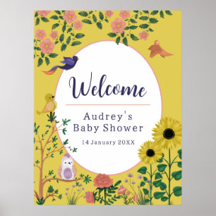 Poster Sympa Floral Jaune Bienvenue sur le panneau Baby s