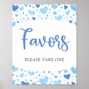 Poster Sympathique Coeurs Bleus Saint Valentin Baby showe