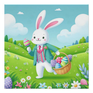Poster Sympathique lapin de Pâques coloré Signal piédesta