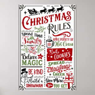 Poster Sympathique Règles de Noël Moderne Panneau de l'af