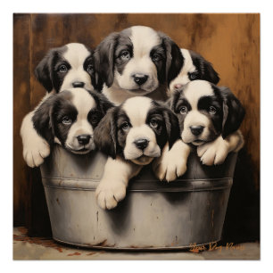 Poster Sympathique Saint Bernard Chiens de Chiot 001 - Ra