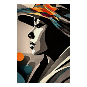 Poster Symphonie de couleurs sur visage abstrait