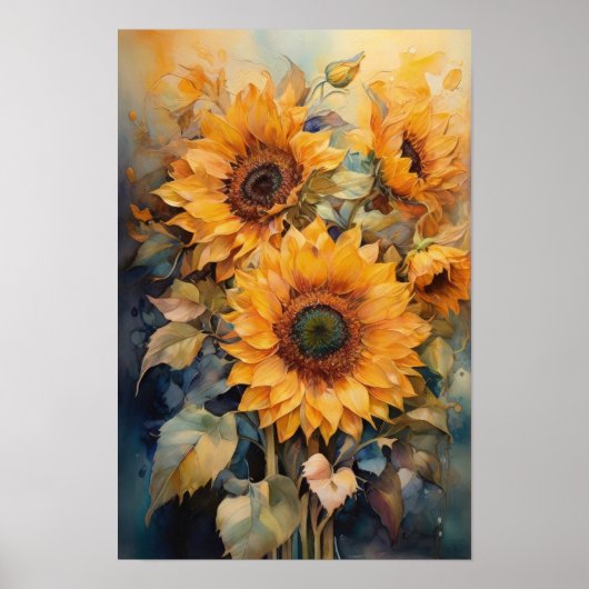 Poster Symphonie de tournesol - Fleurs d'aquarelle - Flor (Devant)