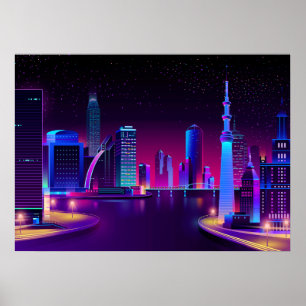 Poster Synthwave Neon City ⛔ Art vectoriel