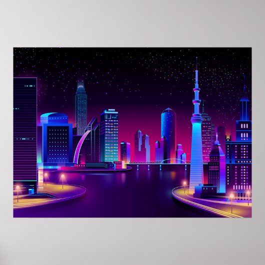 Poster Synthwave Neon City ⛔ Art vectoriel (Devant)
