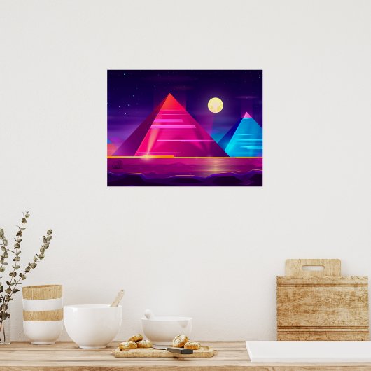 Poster Synthwave Neon City - Egypte, pyramide (Cuisine)