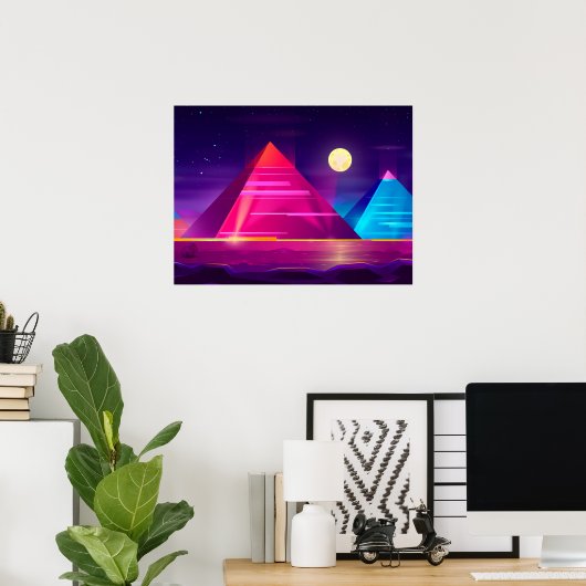 Poster Synthwave Neon City - Egypte, pyramide (Bureau à domicile)