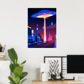 Poster Synthwave Neon City : OVNI (Bureau à domicile)