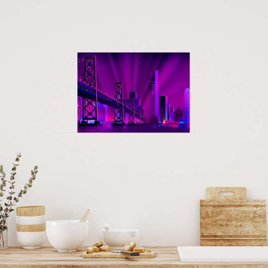Poster Synthwave Neon City San Francisco (Cuisine)