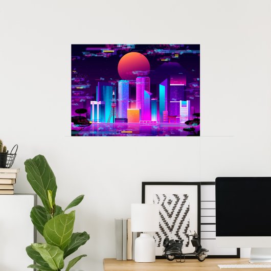 Poster Synthwave Neon City - Tokio glitch (Bureau à domicile)