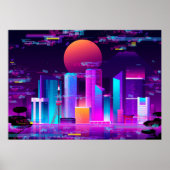 Poster Synthwave Neon City - Tokio glitch (Devant)