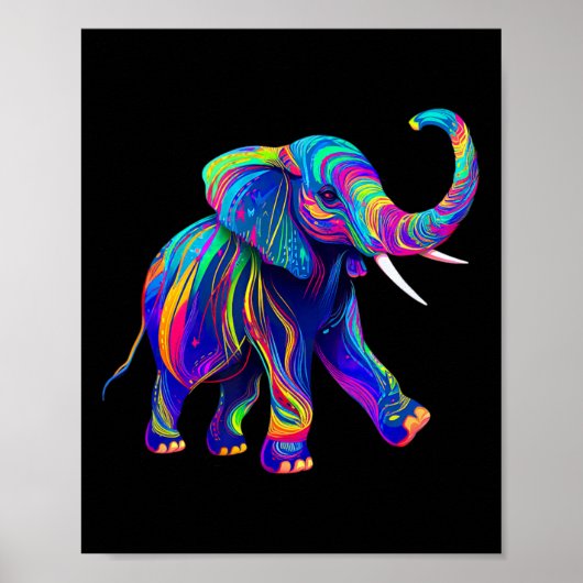Poster Synthwave Rétro Éléphant Trompe en Haut Chakra Y 8 (Devant)