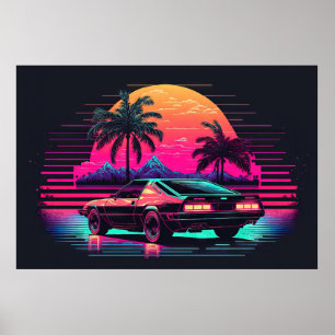 Poster Synthwave Summit : Course au coucher du soleil