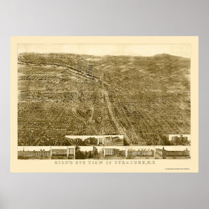Poster Syracuse, carte panoramique de NY - 1868