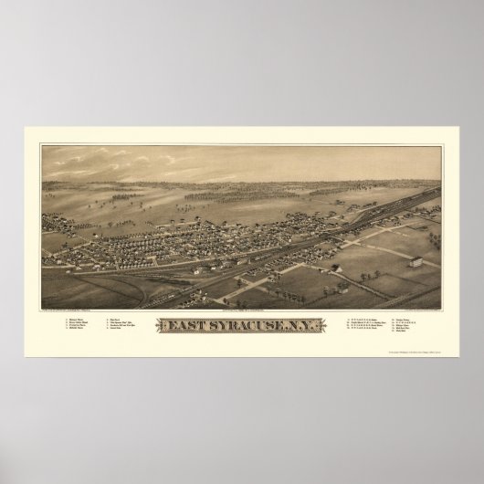 Poster Syracuse Est, NY Carte Panoramique - 1885 (Devant)