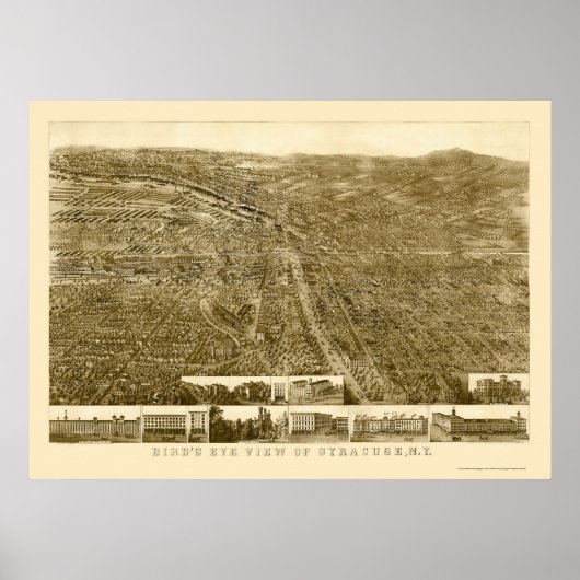Poster Syracuse, NY Carte panoramique - 1868 (Devant)