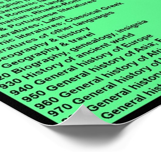 Poster Système décimal Dewey : Vert chaud avec en-tête (Coin)