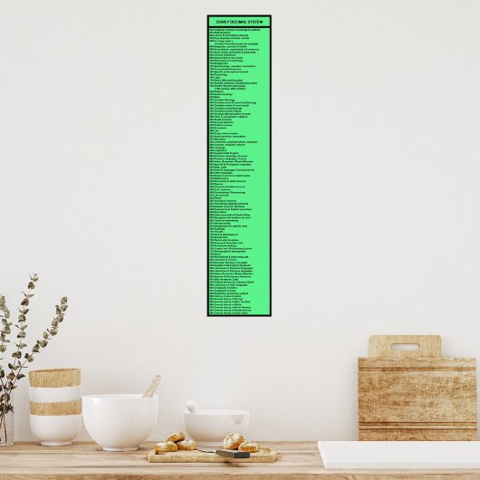 Poster Système décimal Dewey : Vert chaud avec en-tête (Cuisine)