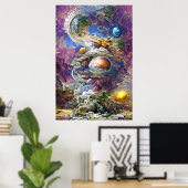Poster Système solaire à galaxie violette (Bureau à domicile)