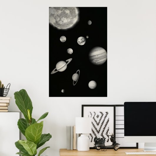 Poster Système solaire noir et blanc dans l'espace (Bureau à domicile)