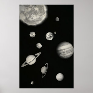 Poster Système solaire noir et blanc dans l'espace